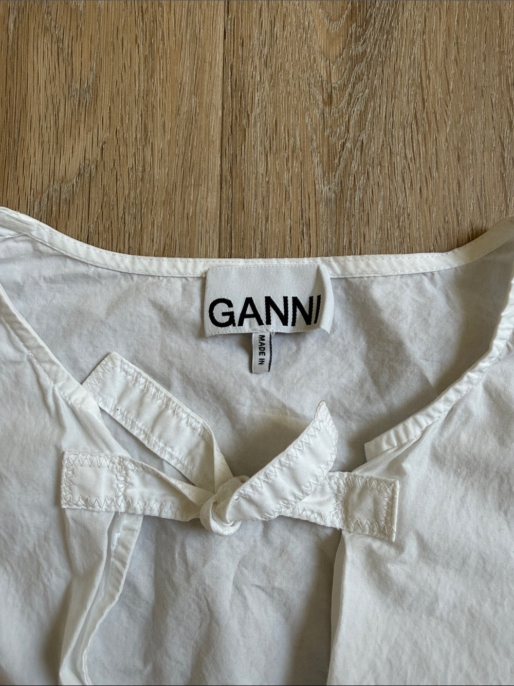 Ganni White Puff-Sleeve Tie-Front Blouse 36 - Picture 2 of 6